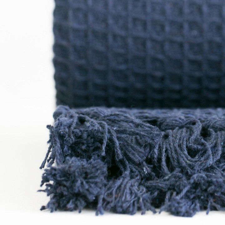 Honeycomb Waffle 100% Recycled Cotton Navy Throws -  - Ideal Textiles