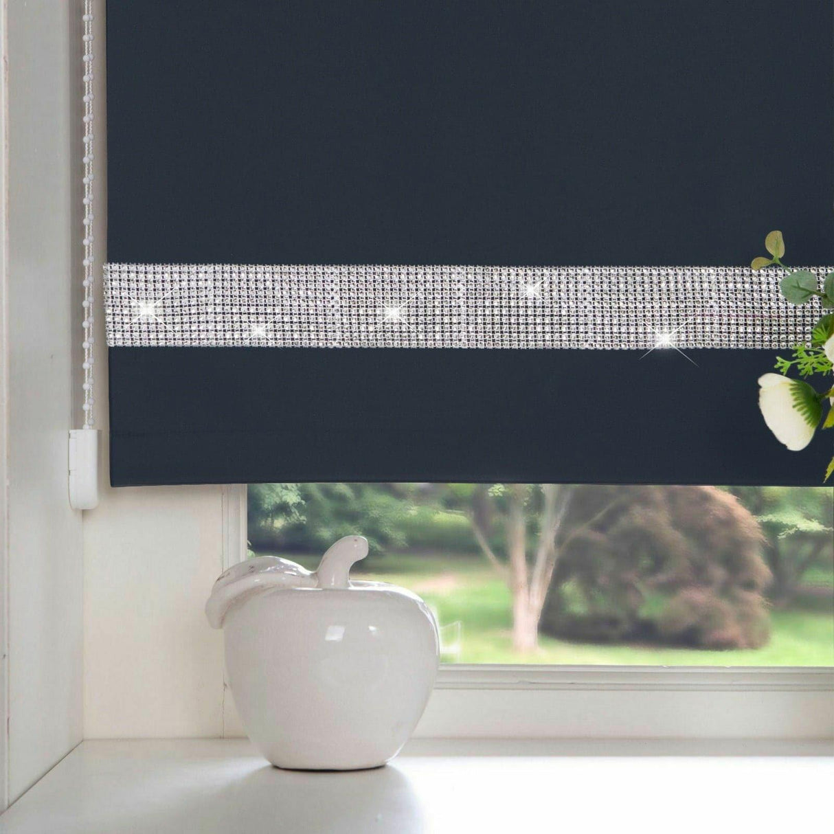Diamante Thermal Blackout Roller Blind Navy Roller Blind Alan Symonds 60cm width x 165cm drop