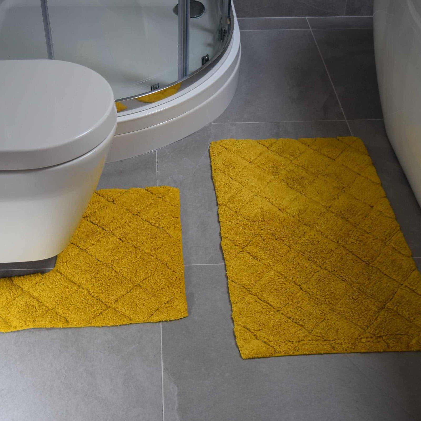 Kyra Cotton Bath & Pedestal Mat Set Ochre Ideal Textiles