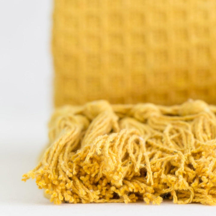 Honeycomb Waffle 100% Recycled Cotton Ochre Throws -  - Ideal Textiles