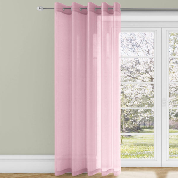 Trent Plain Eyelet Voile Curtain Panels Pink - 55'' x 48'' - Ideal Textiles