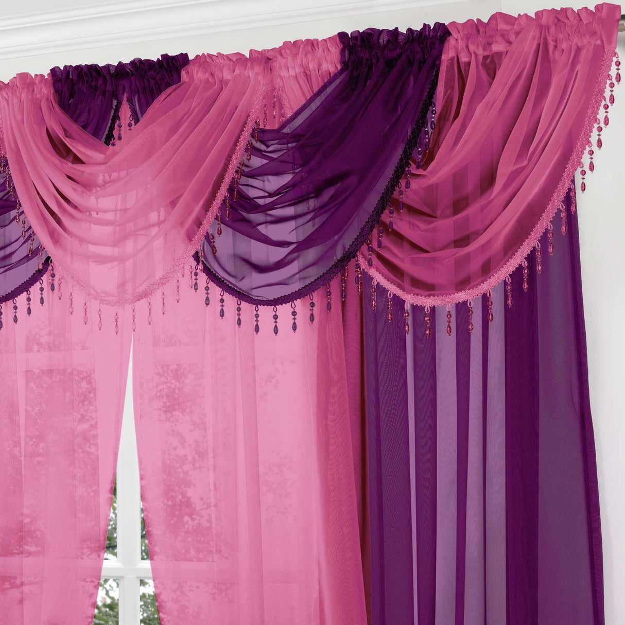 Beaded Voile Swag Purple Voile Curtain Alan Symonds