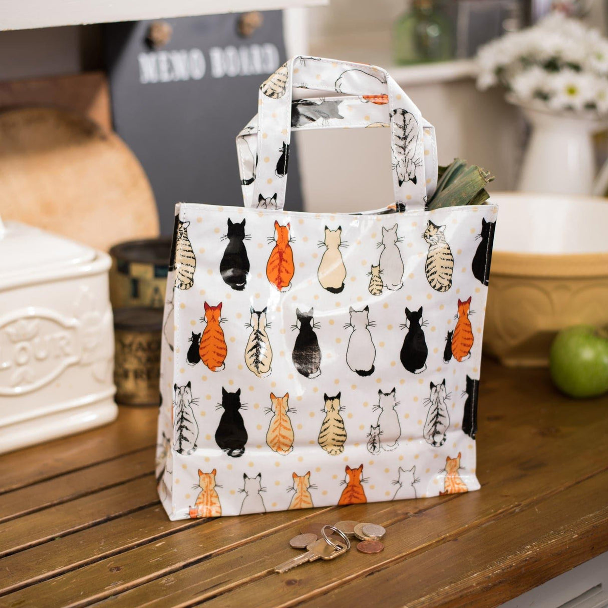 Cats in Waiting Small PVC Tote Bag Totes & Shopping Bags Ulster Weavers