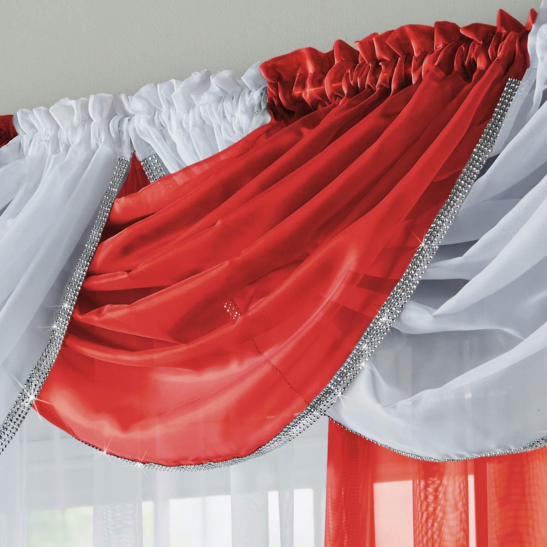 Glitter Diamante Voile Curtains Swags