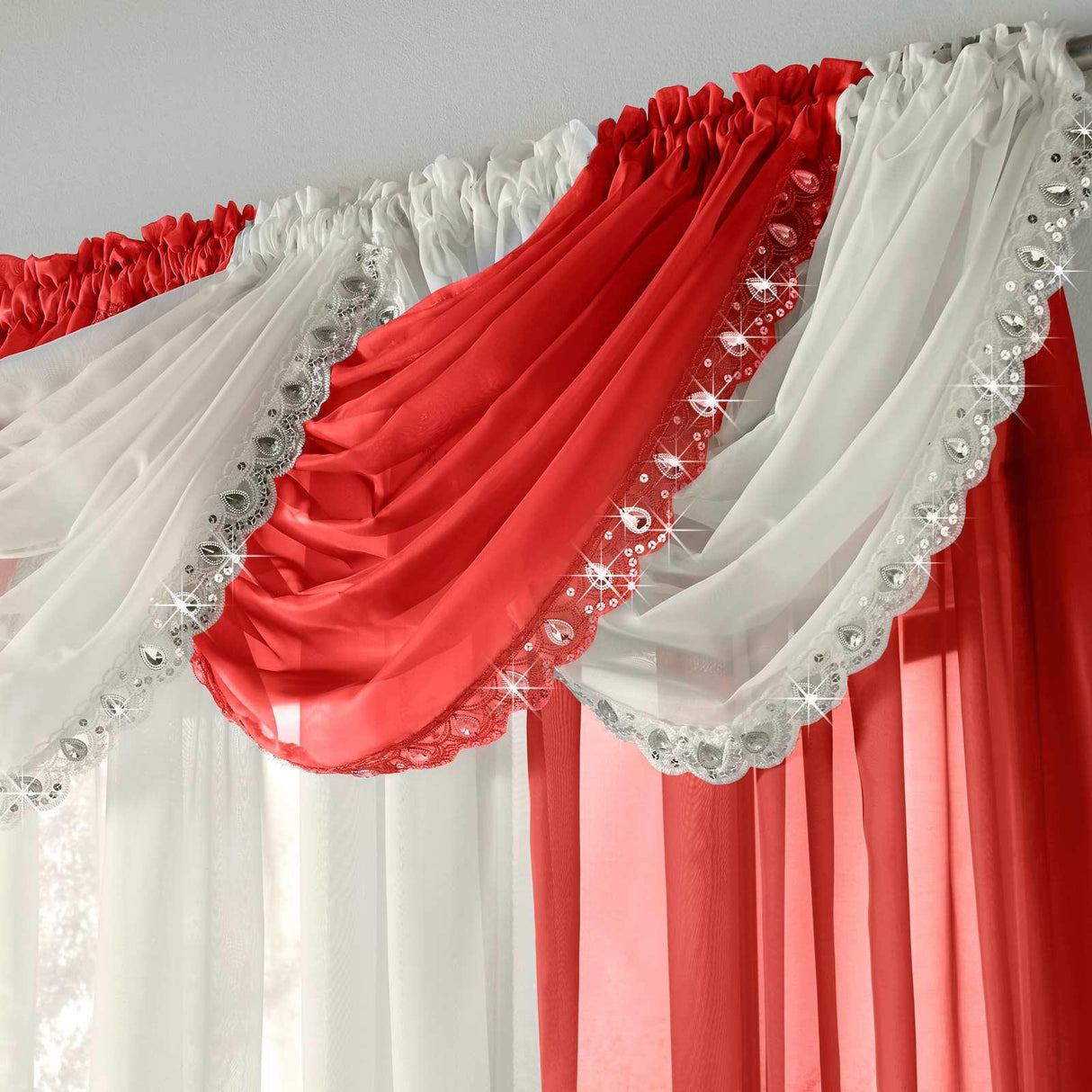 Jewelled Red Voile Curtain Swags Voile Curtain Alan Symonds