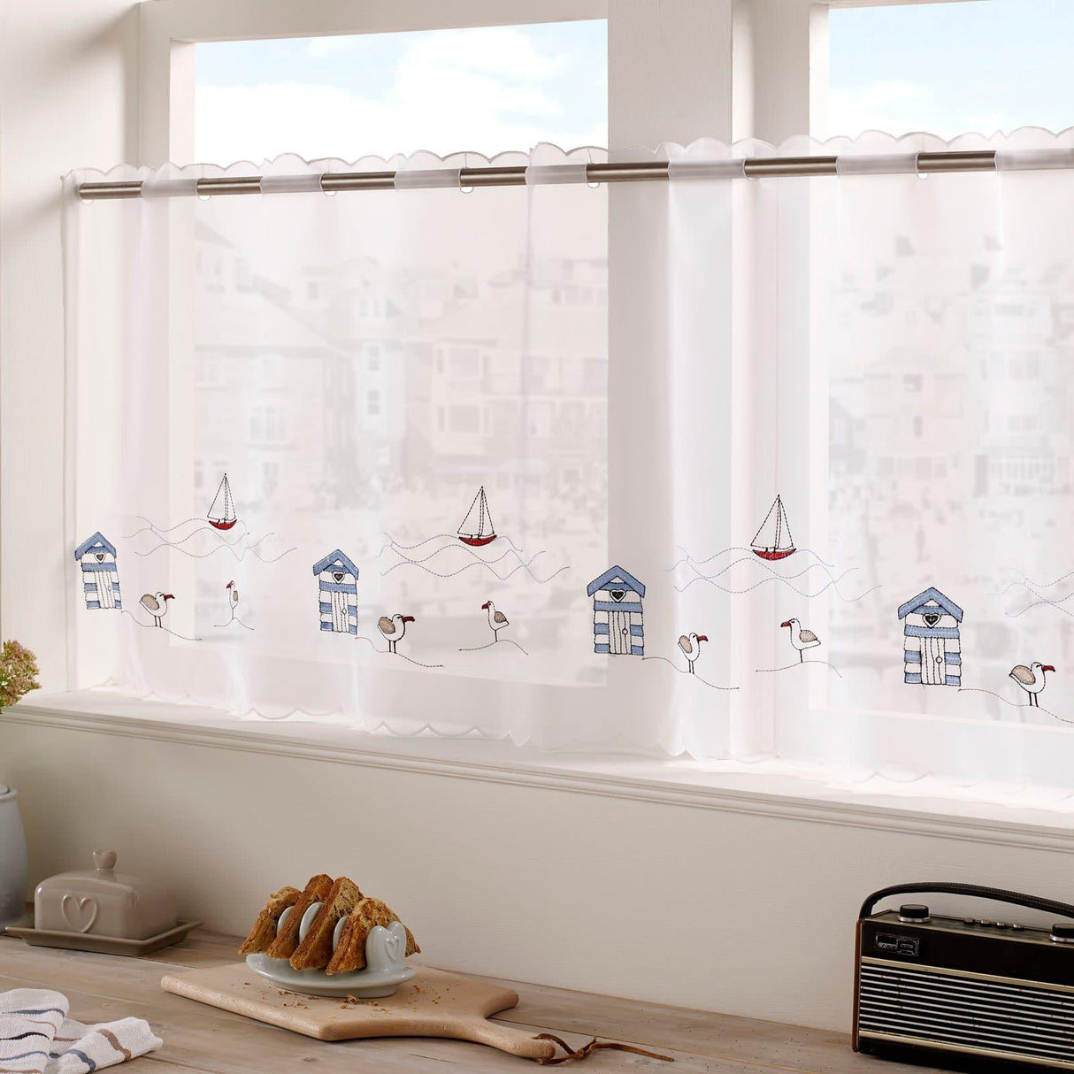 Seaside Café Panel Kitchen Curtains Alan Symonds 59'' x 18''