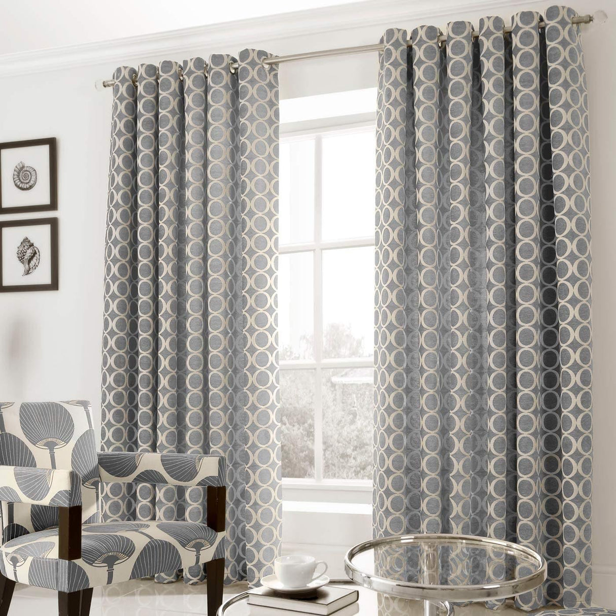 Oh Circles Chenille Lined Eyelet Curtains Silver Eyelet Curtains Alan Symonds 66'' x 54''