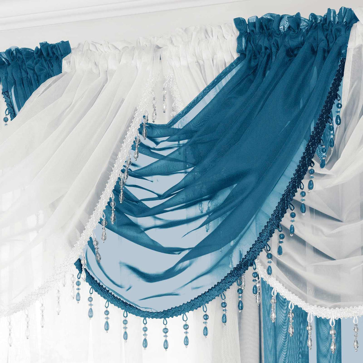 Beaded Voile Swag Teal Voile Curtain Alan Symonds