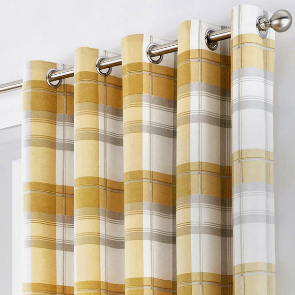 Balmoral Check Lined Eyelet Curtains Ochre -  - Ideal Textiles