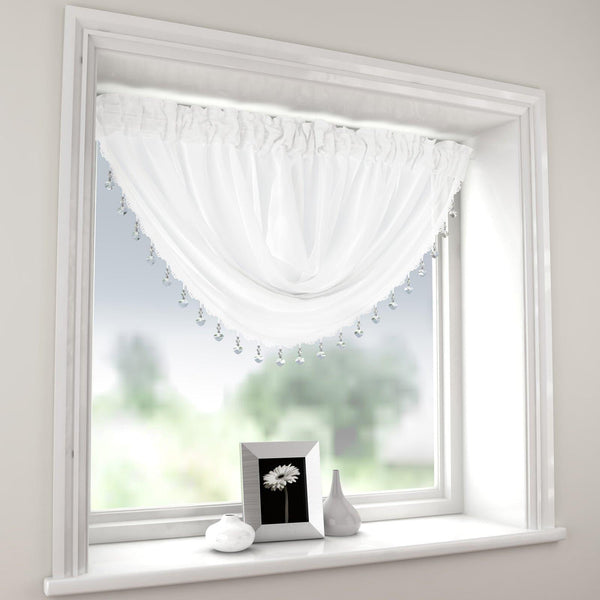 Millie Beaded White Voile Curtain Swags - Ideal