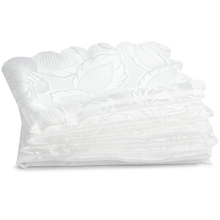Damask Rose Floral Jacquard White Tablecloths & Napkins -  - Ideal Textiles