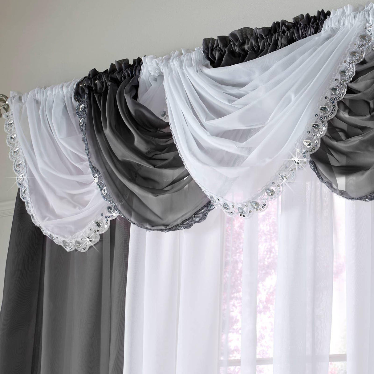Jewelled White Voile Curtain Swags Voile Curtain Alan Symonds