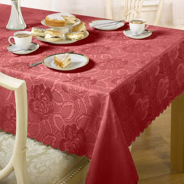 Damask Rose Floral Jacquard Wine Tablecloths & Napkins - 50'' x 70'' - Ideal Textiles