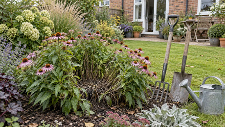 Congested perennial with a bare centre in a British garden border