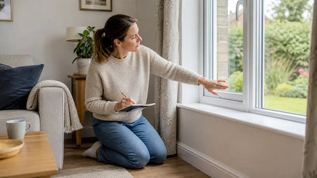 Person noting a window draught during a late summer home check