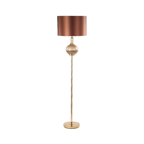 Two Tone Brown Glass Floor Lamp with Dark Brown Satin Shade - 165cm