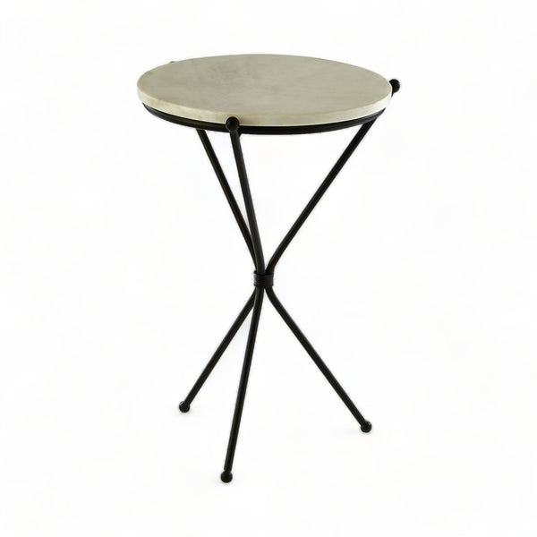 Black Iron Hourglass Shaped Marble Top Side Table