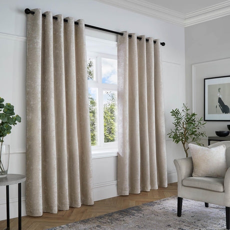 Textured Chenille Ready Made Eyelet Curtains - Natural