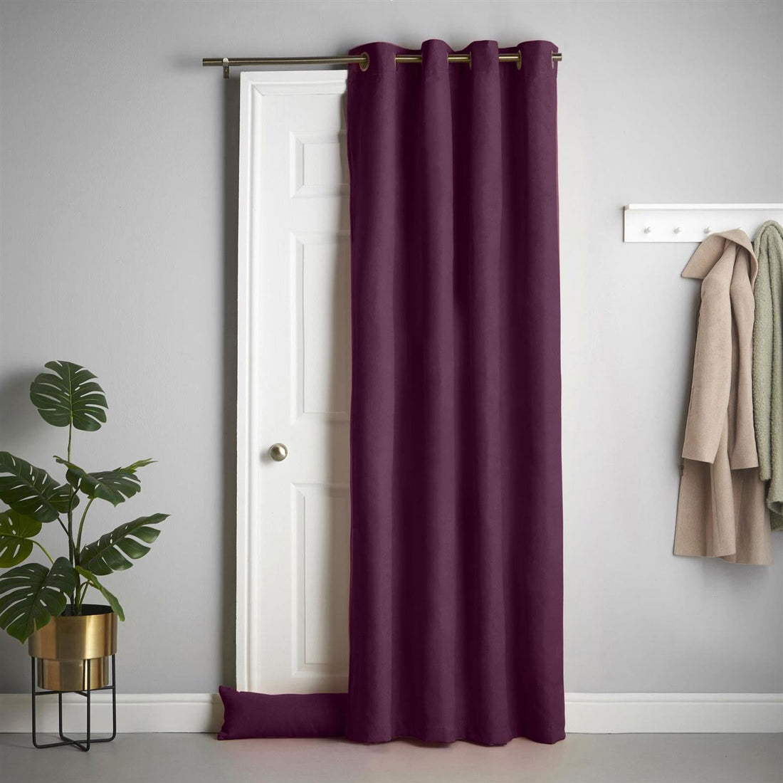 Eyelet Aubergine Velvet Chenille Thermal Blackout Door Curtain 55 x 84 Inch