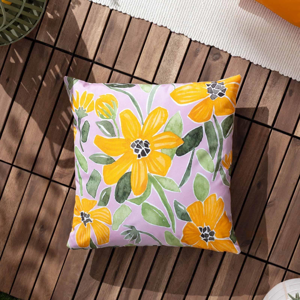 Flowers Outdoor Cushion Cover with Floral Design 17" x 17" (43cm x 43cm) - Lilac + Orange