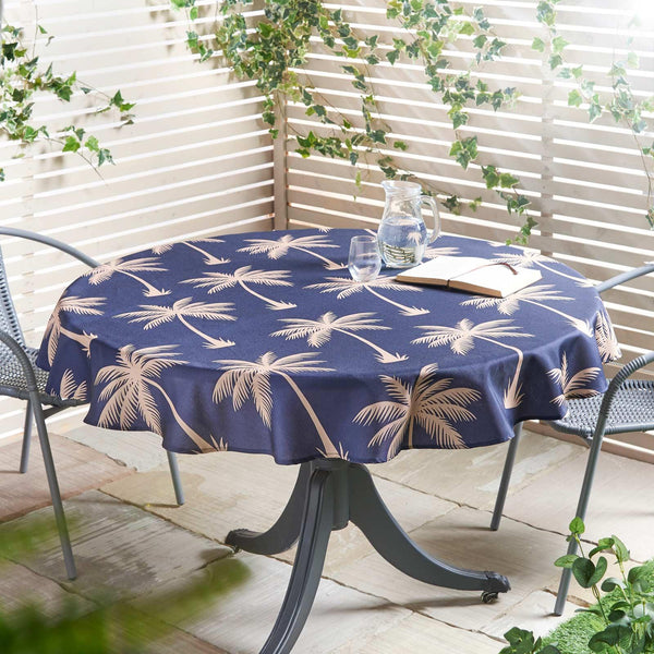Blue Palm Round Outdoor Tablecloth