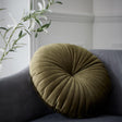 Catherine Lansfield Pleated Round Button Filled Cushion - Olive