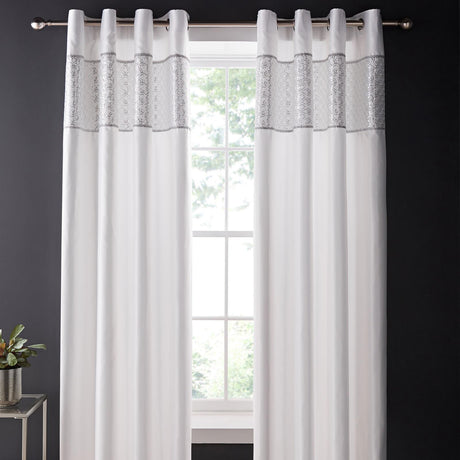 Catherine Lansfield Deco Sequin Ready Made Eyelet Curtains - White