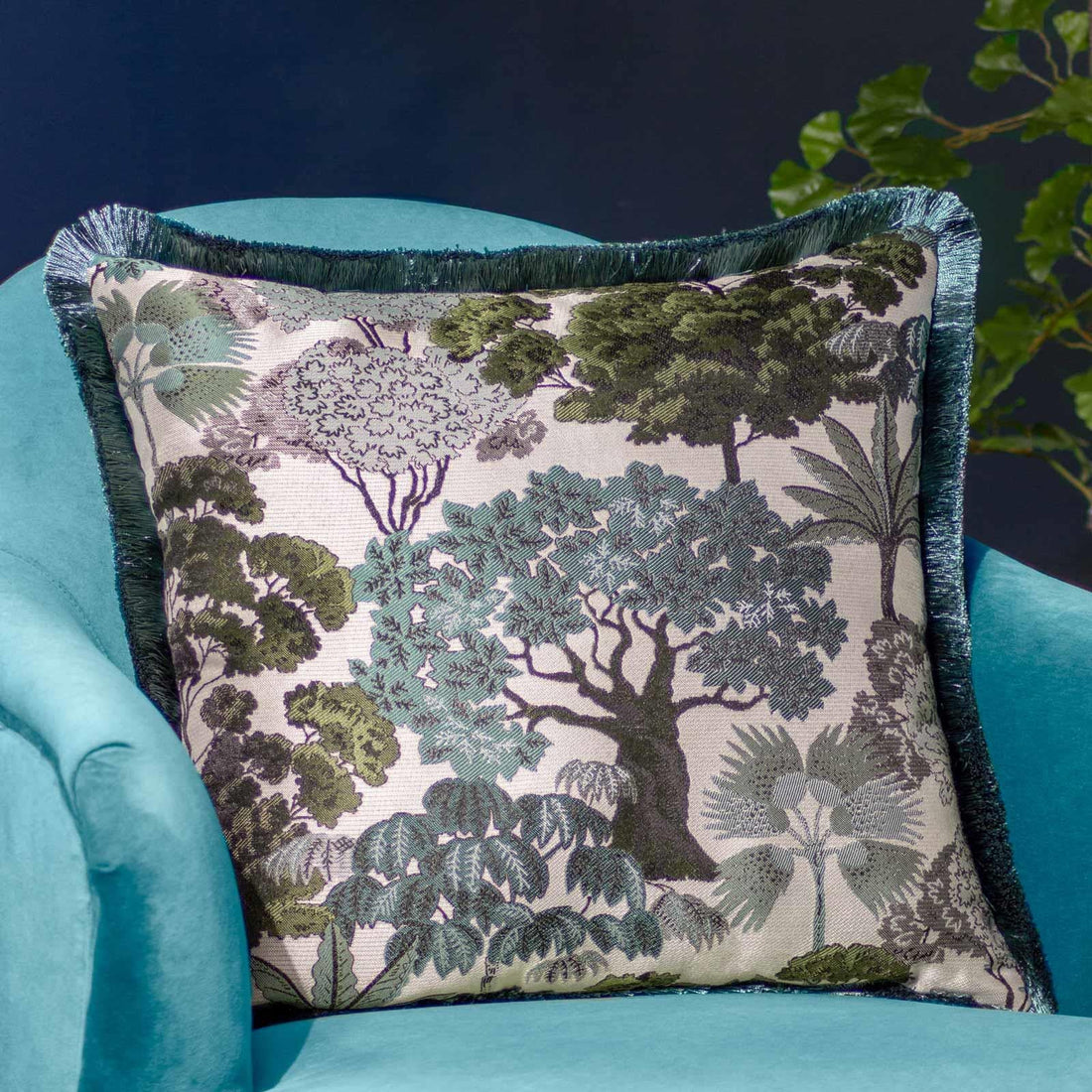 Woodlands Tapestry Velvet Green Cushion Cover 55cm x 55cm
