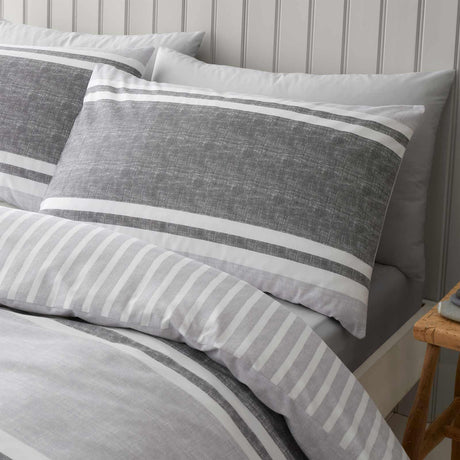 Textured Banded Stripe Charcoal Duvet Cover Set