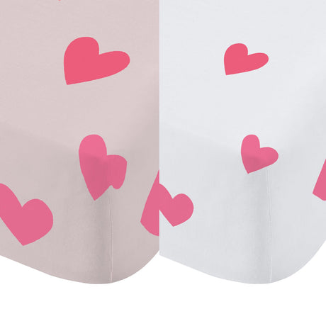 Catherine Lansfield Hearts & Stripes Pink Fitted Sheet Twin Pack 4