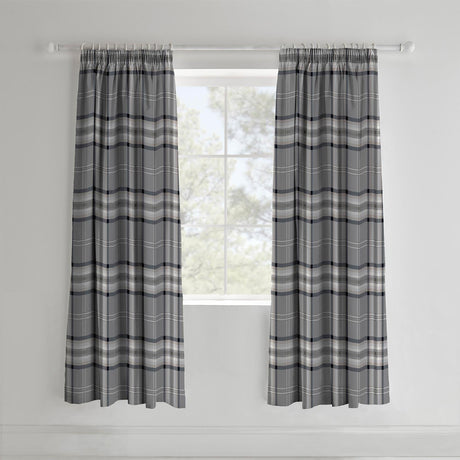 Catherine Lansfield Kelso Check Pencil Pleat Tape Top Ready Made Curtains - Charcoal