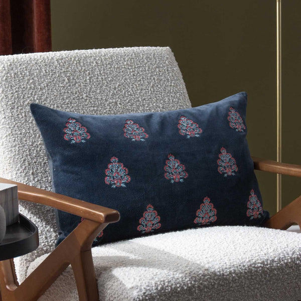 Rennes Embroidered Cushion Cover Navy