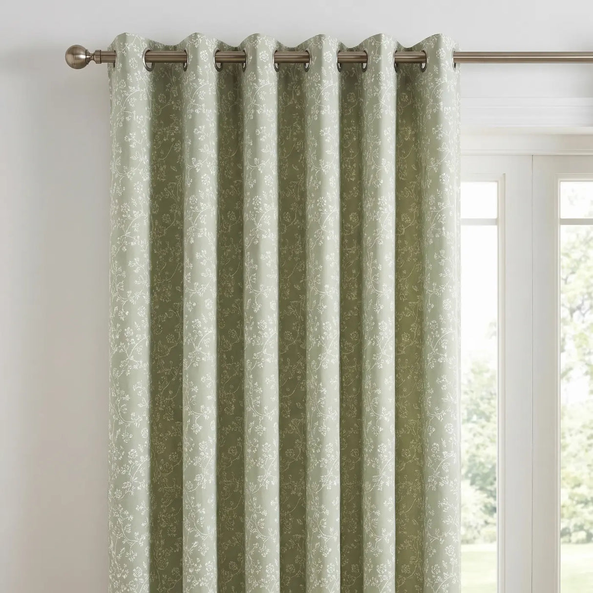 Sade Floral Eyelet Curtains - Green image 2