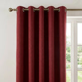 Velvet Chenille Eyelet Curtains - Red image 2