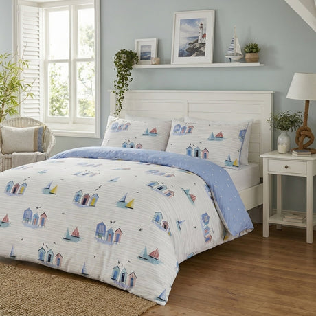 Beach Huts Polycotton Duvet Cover Set - Blue