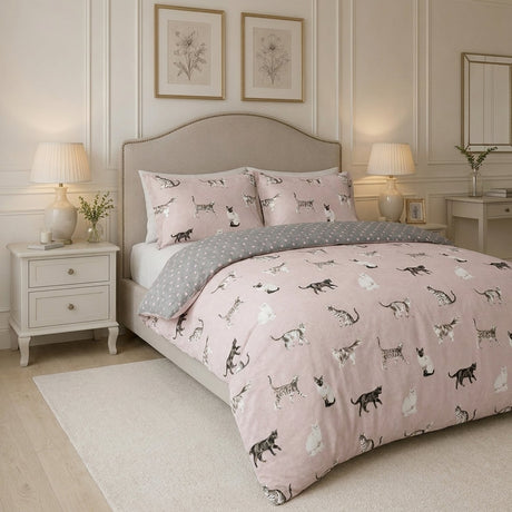 Cats Reversible Duvet Cover Set - Blush