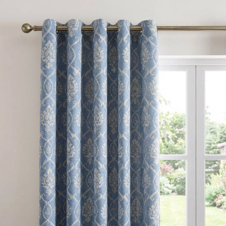 Vivianna Floral Dim Out Thermal Eyelet Curtains Blue 2