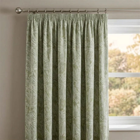 Botanic Lined Tape Top Pencil Pleat Curtains - Green image 2