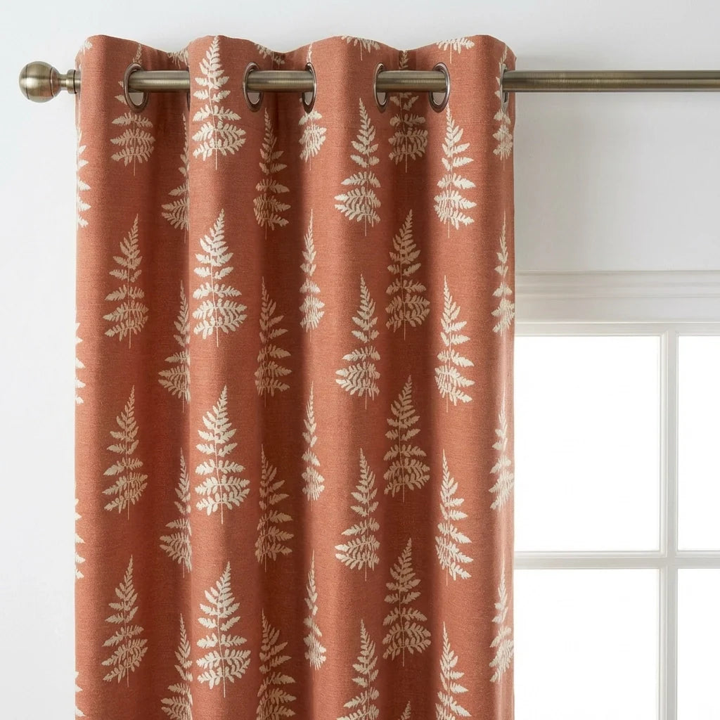 Esher Fern Eyelet Curtains - Terracotta image 2