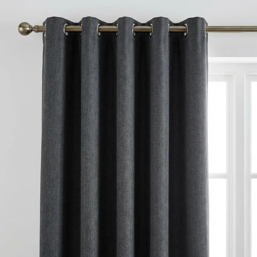 Blackout Linen Look Eyelet Curtains - Charcoal image 2