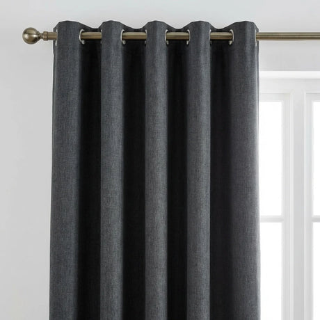 Blackout Linen Look Eyelet Curtains - Charcoal image 2