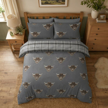 Highland Cow Duvet Cover Set - Grey