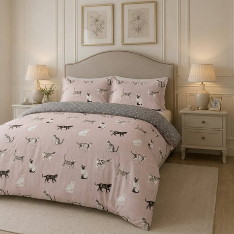 Cats Reversible Duvet Cover Set - Blush