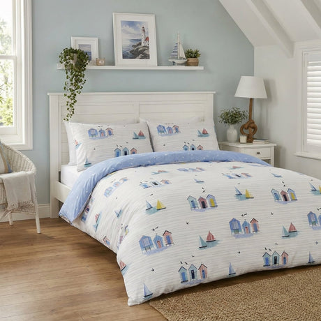 Beach Huts Polycotton Duvet Cover Set - Blue