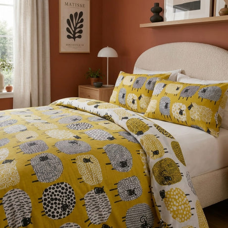 Dotty Sheep Polycotton Duvet Cover Set - Ochre