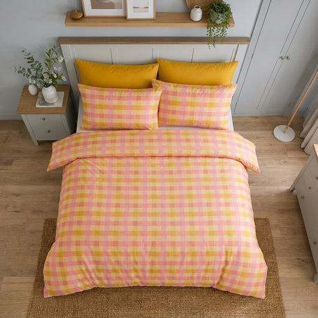 Block Check Cotton Blend Duvet Cover Set - Orange