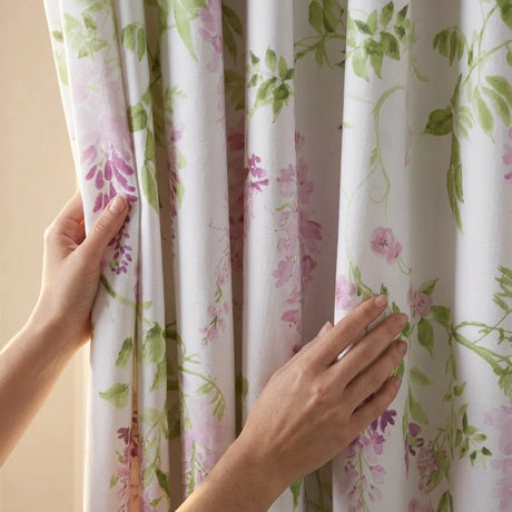 Wisteria Floral Lined Pencil Pleat Curtains - Pink image 3