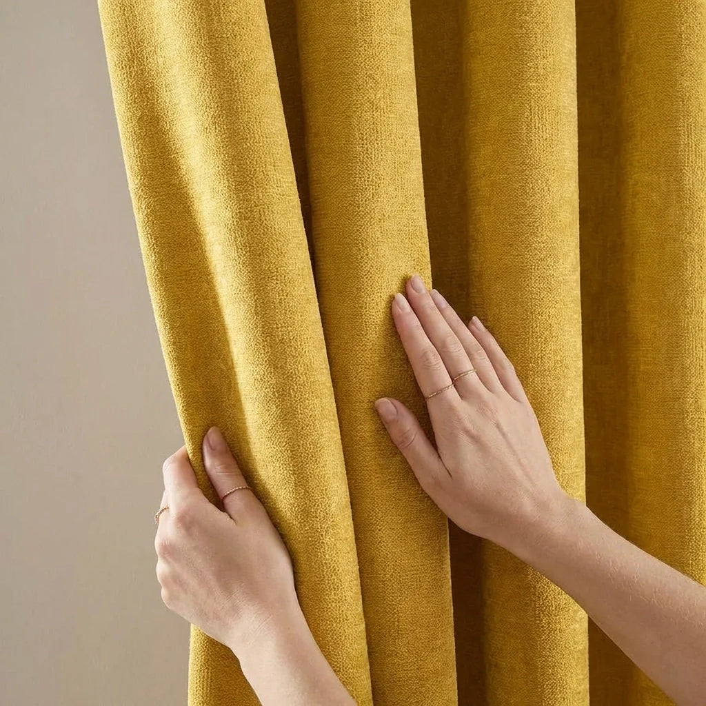 Chenille Blackout Eyelet Ring Top Curtains - Ochre image 3