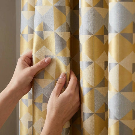 Skandi Geometric Jacquard Lined Tape Top Curtains 3