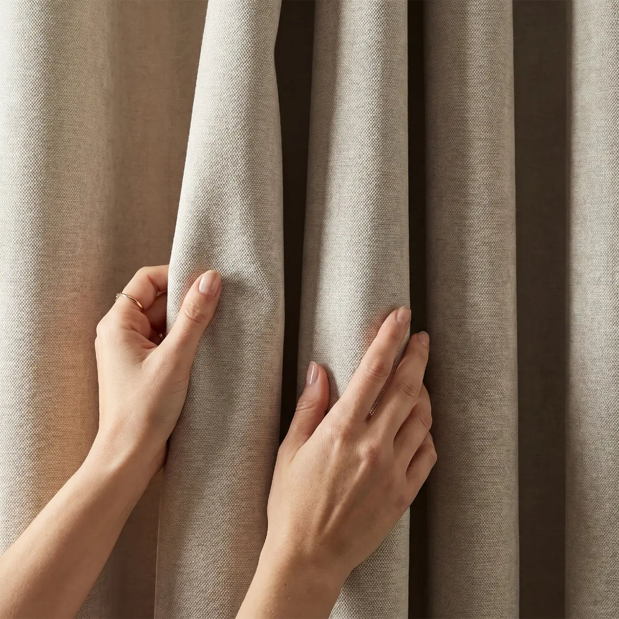 Chenille Blackout Lined Eyelet Curtains - Cream image 3